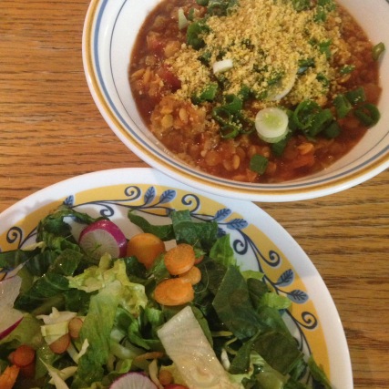Salad and Red Lentil Chili